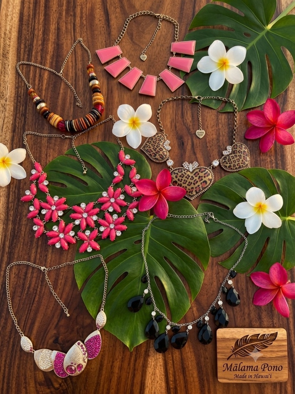 Pink Floral Statement Necklace - Pink